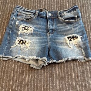 Judy Blue Women's Ripped Jean Shorts - Dark Blue